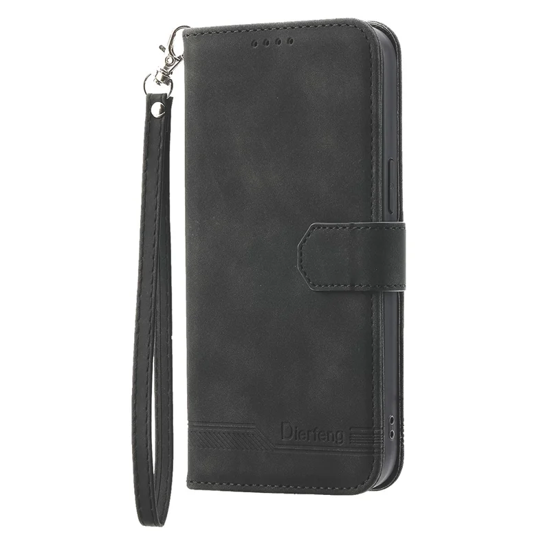 DIERFENG DF-03 Für Oppo Reno15 F 5G Ledertasche Linienprägung Mappen-Handyhülle mit Handschlaufe - Schwarz