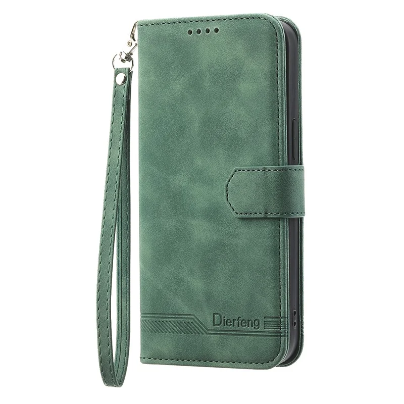 DIERFENG DF-03 For Realme C85 5G Leather Case Lines Imprint Wallet Phone Cover with Wrist Strap - Green