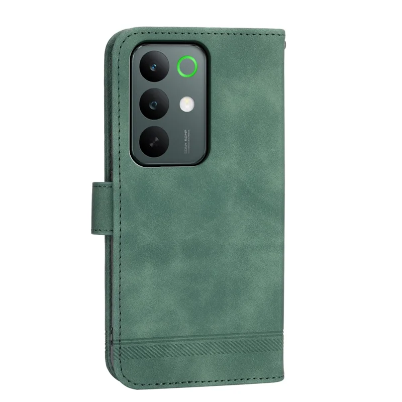 DIERFENG DF-03 For Realme C85 5G Leather Case Lines Imprint Wallet Phone Cover with Wrist Strap - Green