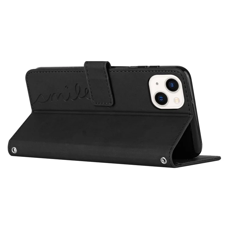 Stand Case For Iphone 14 Plus, la Billetera Impresa de la Billetera Impresa Para la Piel de la Billetera de la Piel Del Teléfono Con Correa Para el Hombro - Negro