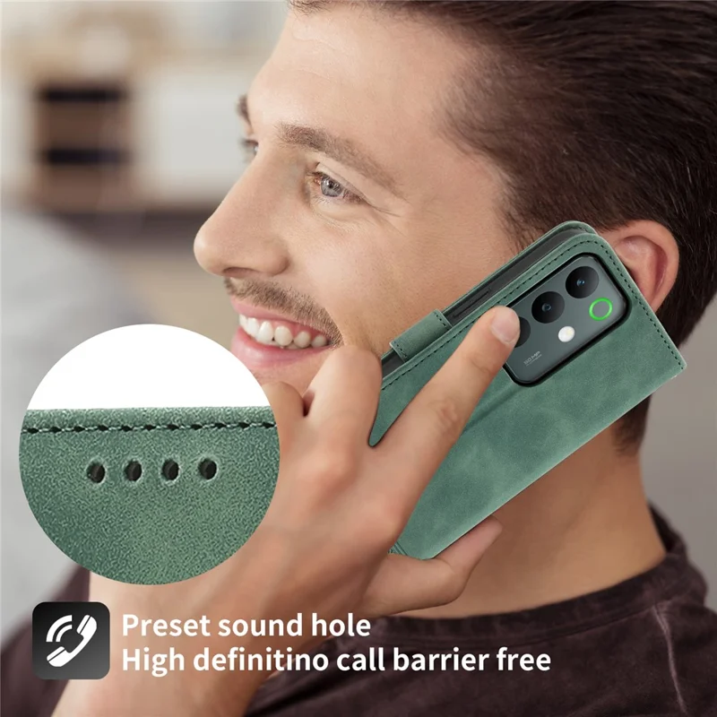 DIERFENG DF-03 For Realme C85 Pro 4G Leather Case Lines Imprint Wallet Phone Cover with Wrist Strap - Green