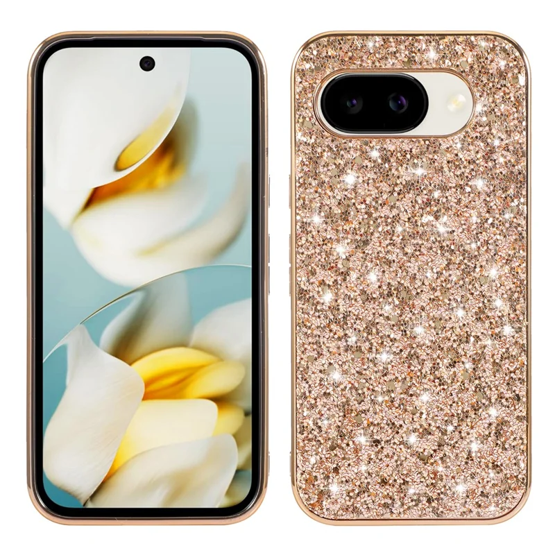 For Google Pixel 10a Case Electroplating TPU + PC Sparkling Glitter Phone Back Cover - Rose Gold