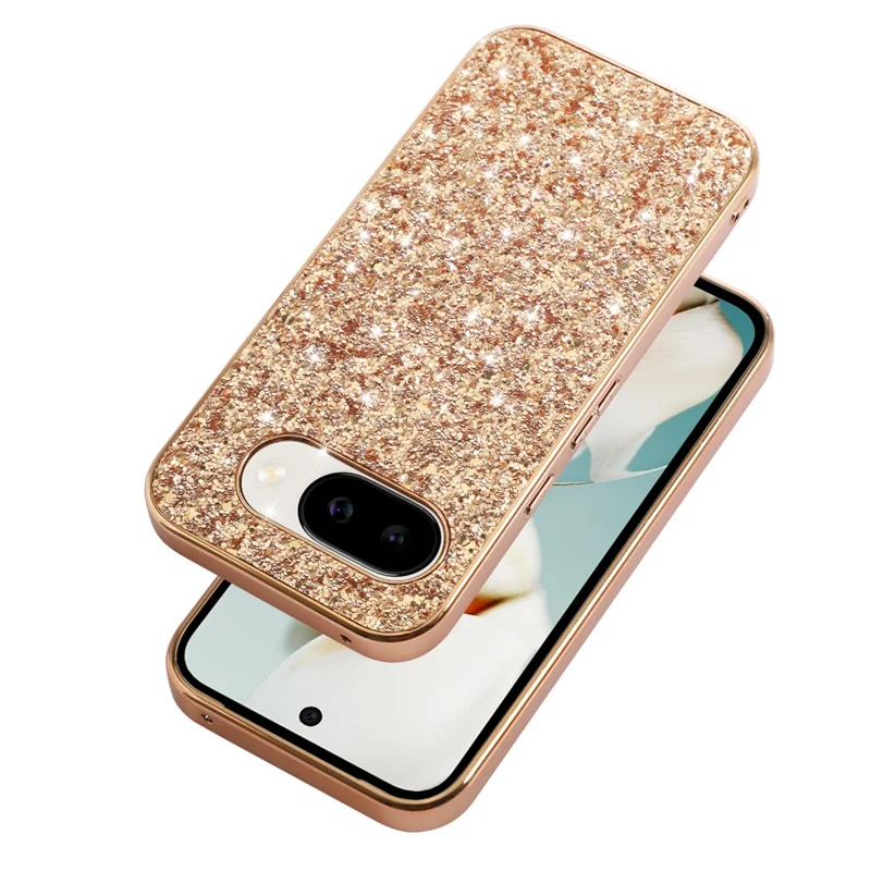 For Google Pixel 10a Case Electroplating TPU + PC Sparkling Glitter Phone Back Cover - Rose Gold