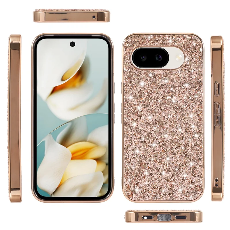 For Google Pixel 10a Case Electroplating TPU + PC Sparkling Glitter Phone Back Cover - Rose Gold