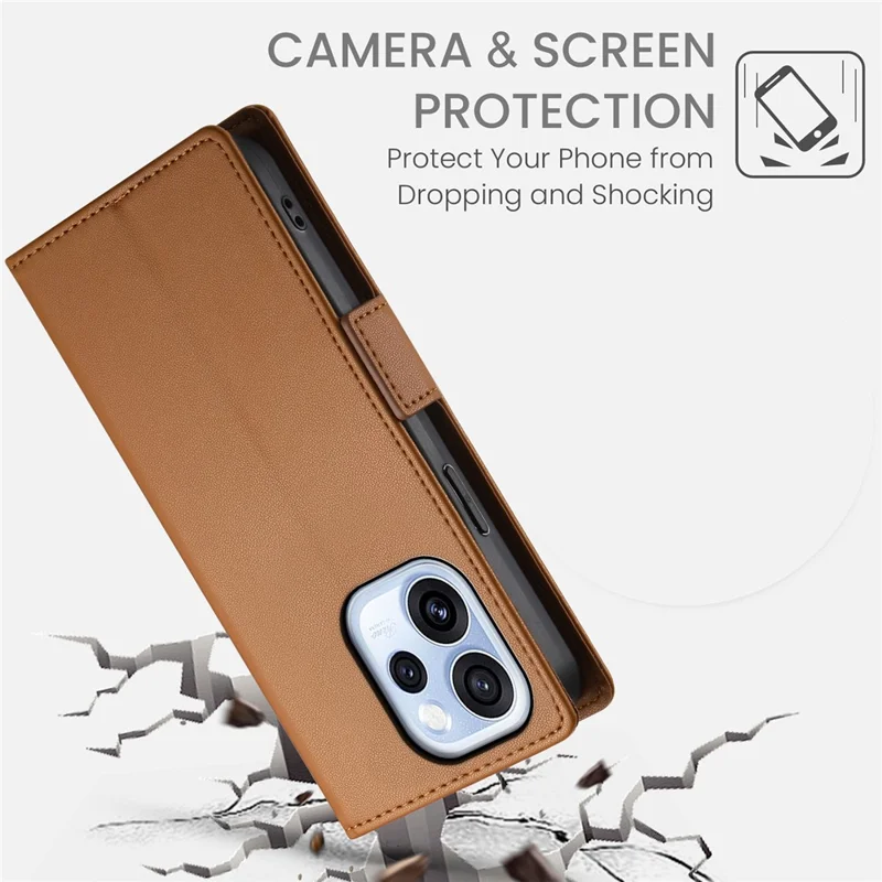 For Oppo Reno15 F 5G Stand Case PU Leather Wallet Phone Cover - Brown