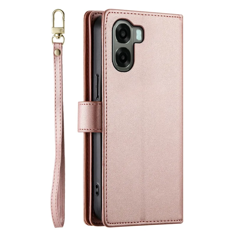For Oppo A6x 5G  /  A6x 4G Leather Case Zipper Pocket Wallet Phone Cover with Straps - Pink