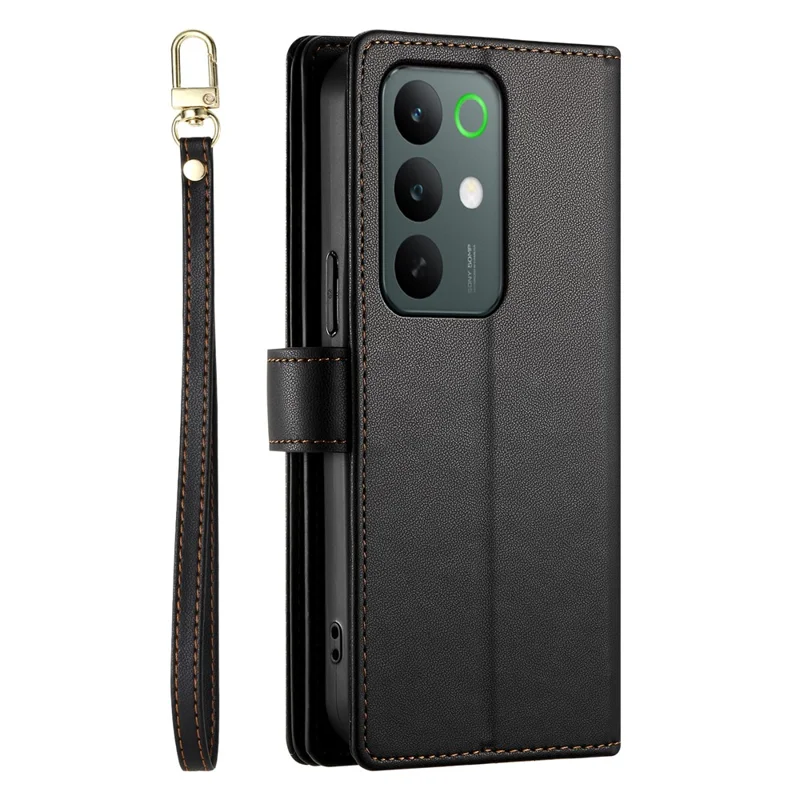 For Realme C85 5G Leather Case Zipper Pocket Wallet Phone Cover with Straps - Black