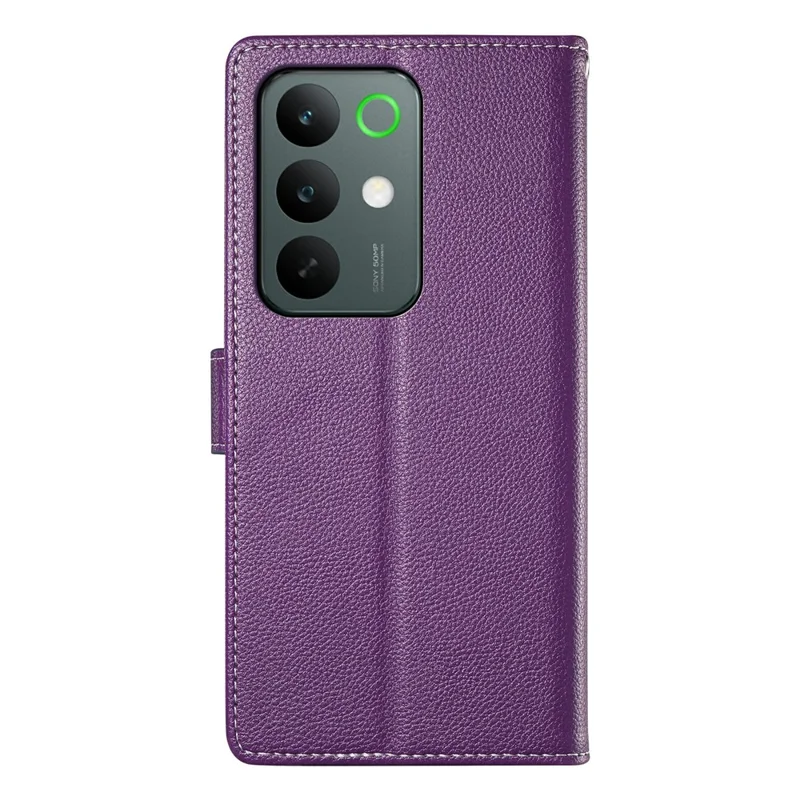 For Realme C85 5G Case Magnetic Snap Litchi Texture Leather Wallet Phone Cover with Wrist Strap - Purple
