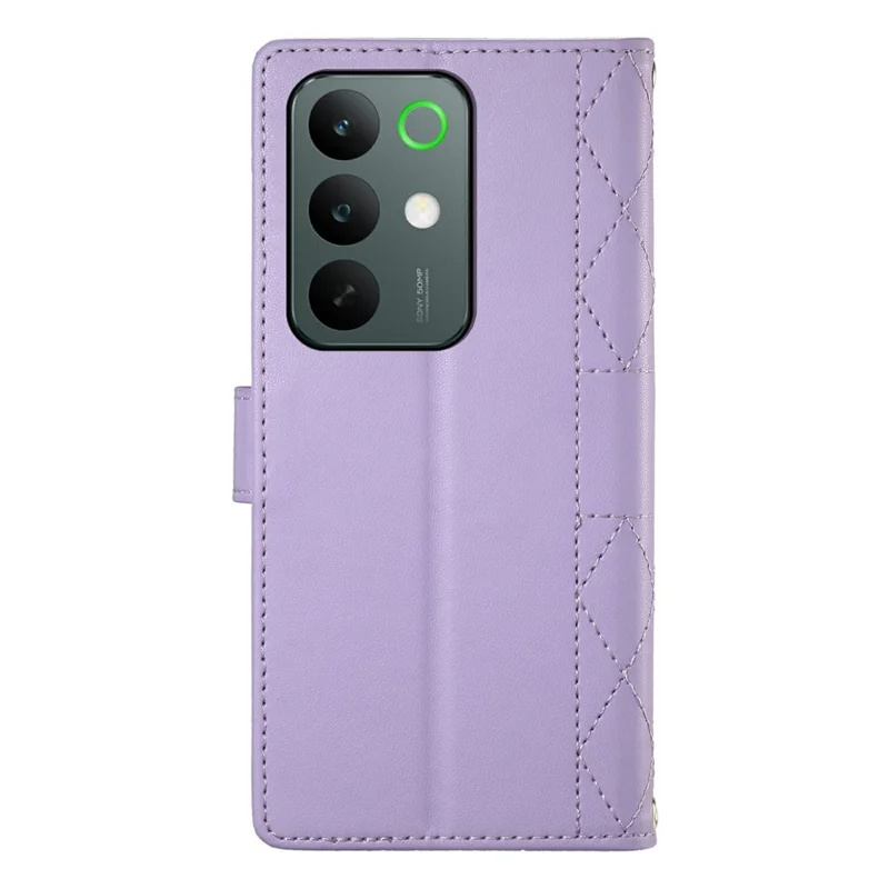 For Realme C85 5G Wallet Case Rhombus Stitching Stand Leather Phone Cover with Long  /  Short Strap - Purple