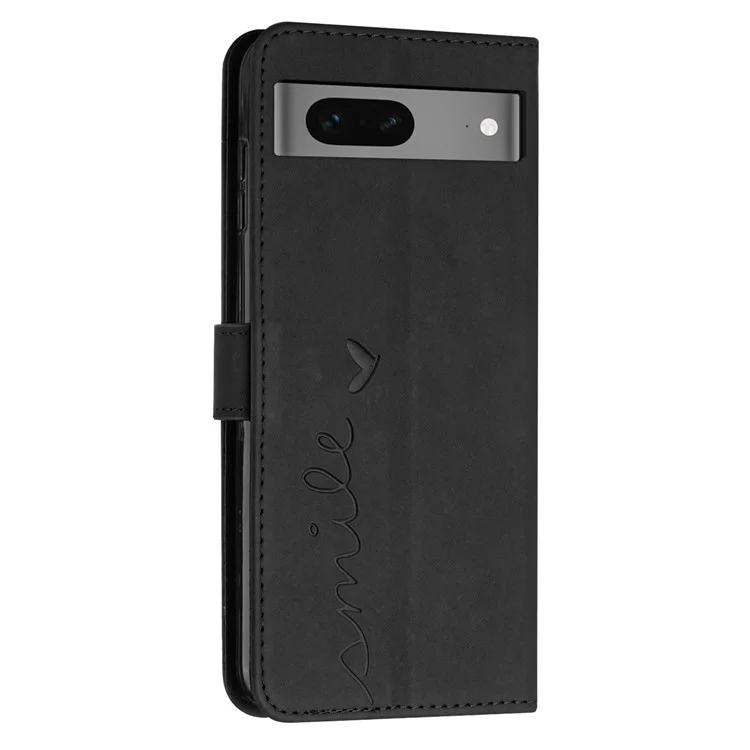 Case de Sentimiento de Toque de Piel Para Google Pixel 7 5G, Capacidad de Billetera Impresa de Forma de Corazón a Prueba - Negro