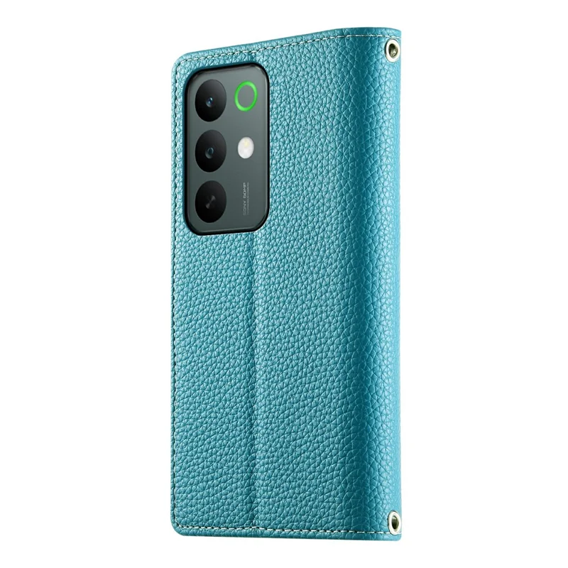 For Realme C85 5G Case Zipper Wallet Color Splicing Leather Flip Phone Cover with Straps - Lake Blue