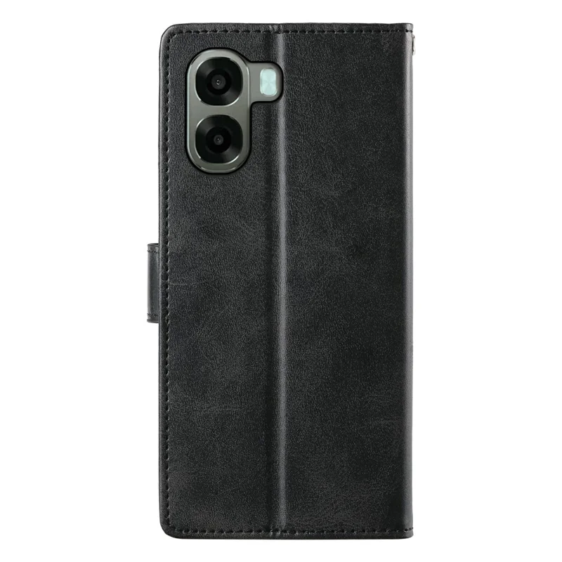 Phone Case For Oppo A6x 5G  /  A6x 4G Stand Wallet Calf Texture PU Leather Flip Phone Cover with Wrist Strap - Black