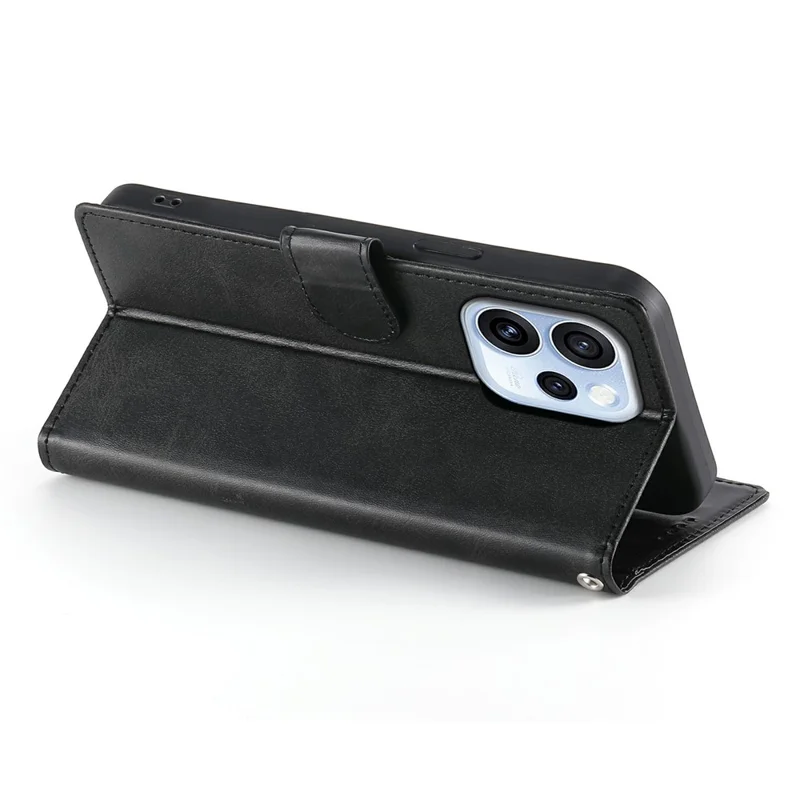 For Oppo Reno15 F 5G Case Stand Wallet Calf Texture PU Leather Flip Phone Cover with Wrist Strap - Black