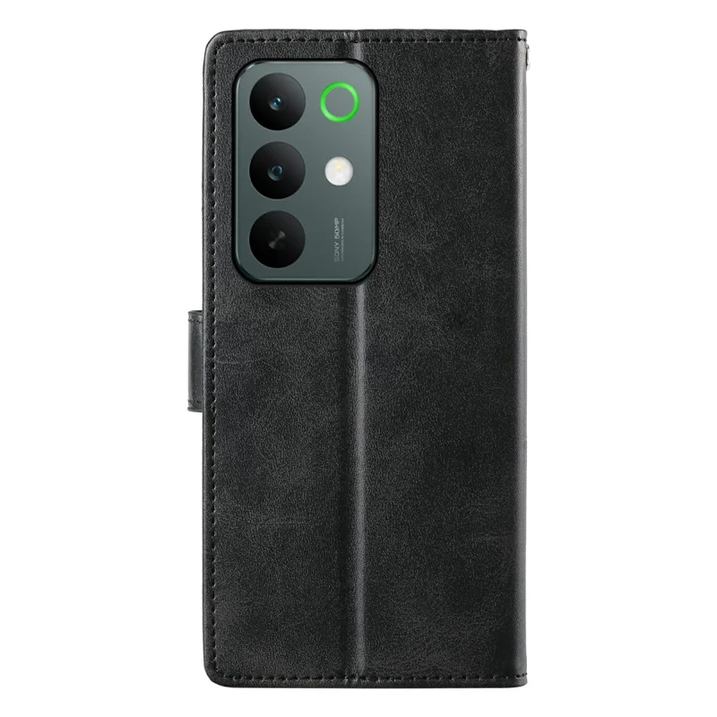 For Realme C85 5G Case Stand Wallet Calf Texture PU Leather Flip Phone Cover with Wrist Strap - Black