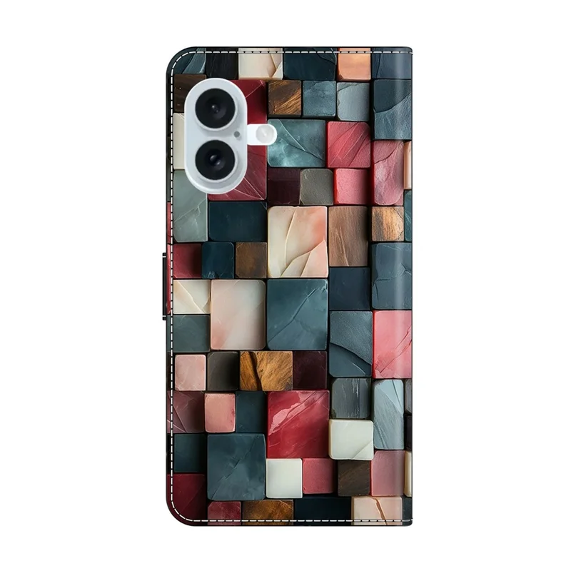 For iPhone 17 Wallet Case Foldable Stand Pattern Printing Leather Flip Phone Cover - Colorful Brick Pattern
