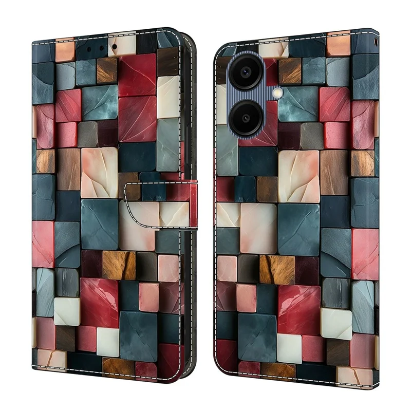 For Samsung Galaxy A07 4G Wallet Case Foldable Stand Pattern Printing Leather Flip Phone Cover - Colorful Brick Pattern