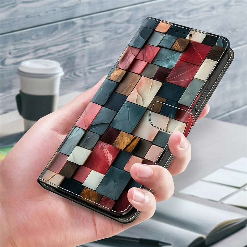For Samsung Galaxy A57 5G Wallet Case Foldable Stand Pattern Printing Leather Flip Phone Cover - Colorful Brick Pattern