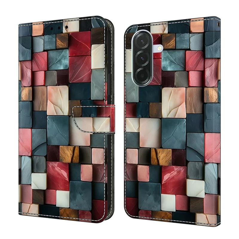 For Samsung Galaxy A26 5G Wallet Case Foldable Stand Pattern Printing Leather Flip Phone Cover - Colorful Brick Pattern