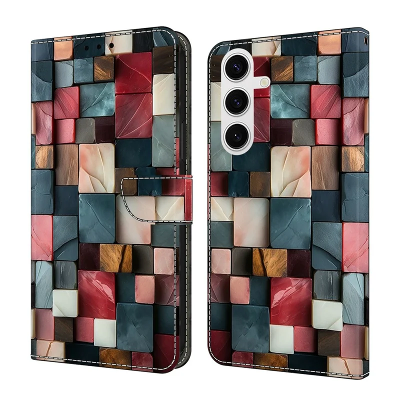 For Samsung Galaxy S26 Wallet Case Foldable Stand Pattern Printing Leather Flip Phone Cover - Colorful Brick Pattern