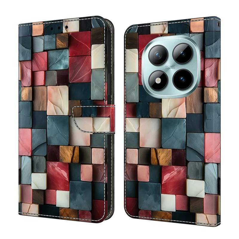 For Xiaomi Redmi Note 15 Pro 5G (Global) Wallet Case Foldable Stand Pattern Printing Leather Flip Phone Cover - Colorful Brick Pattern