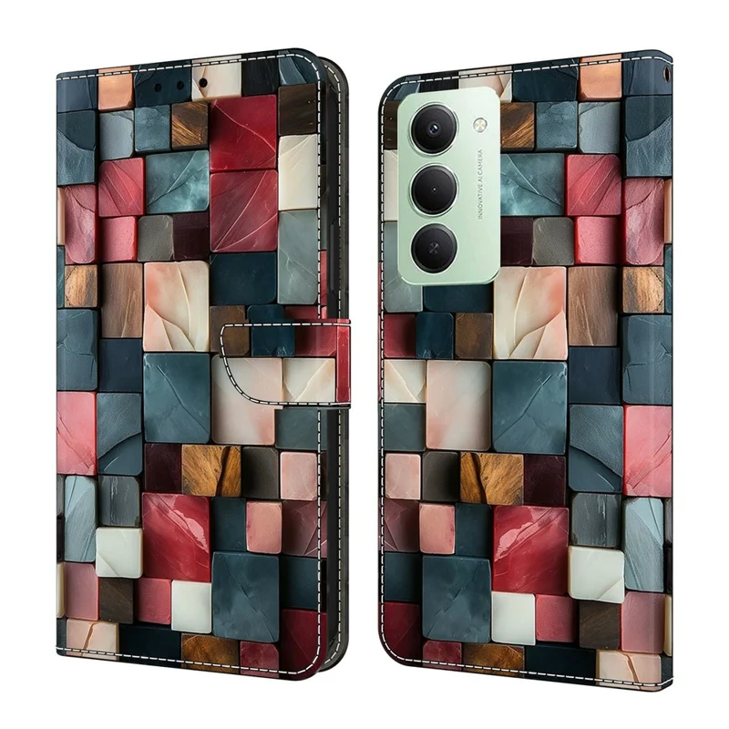 For Xiaomi Redmi 15 5G (EU) (171mm)  /  15 4G (EU) (171mm) Wallet Case Foldable Stand Pattern Printing Leather Flip Phone Cover - Colorful Brick Pattern