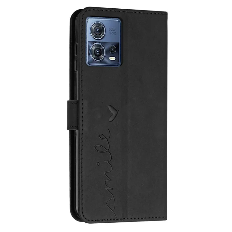 Case de Sentimiento de Piel de Piel Para Motorola Moto S30 Pro 5G / Edge 30 Fusion 5G, Magnético Forma de Corazón Heart Willet Stand PU Teléfono de Cuero Con Correa Para el Hombro - Negro
