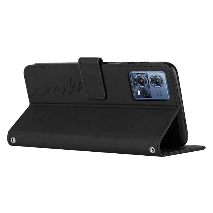 Case de Sentimiento de Piel de Piel Para Motorola Moto S30 Pro 5G / Edge 30 Fusion 5G, Magnético Forma de Corazón Heart Willet Stand PU Teléfono de Cuero Con Correa Para el Hombro - Negro