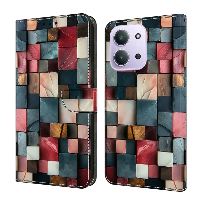 Coque portefeuille pour Xiaomi Redmi 15C 5G (UE) (173 mm) / 15C 4G (UE) (173 mm) / Poco C85 4G (173 mm), support pliable, motif imprimé, housse en cuir à rabat - Motif brique colorée