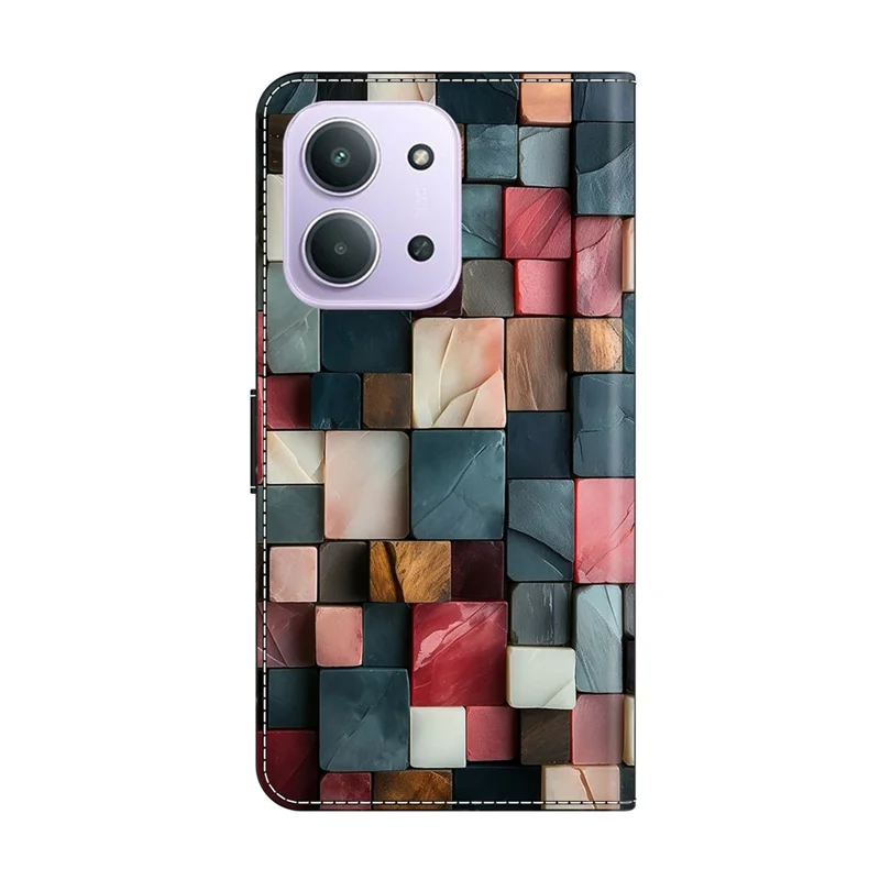Coque portefeuille pour Xiaomi Redmi 15C 5G (UE) (173 mm) / 15C 4G (UE) (173 mm) / Poco C85 4G (173 mm), support pliable, motif imprimé, housse en cuir à rabat - Motif brique colorée