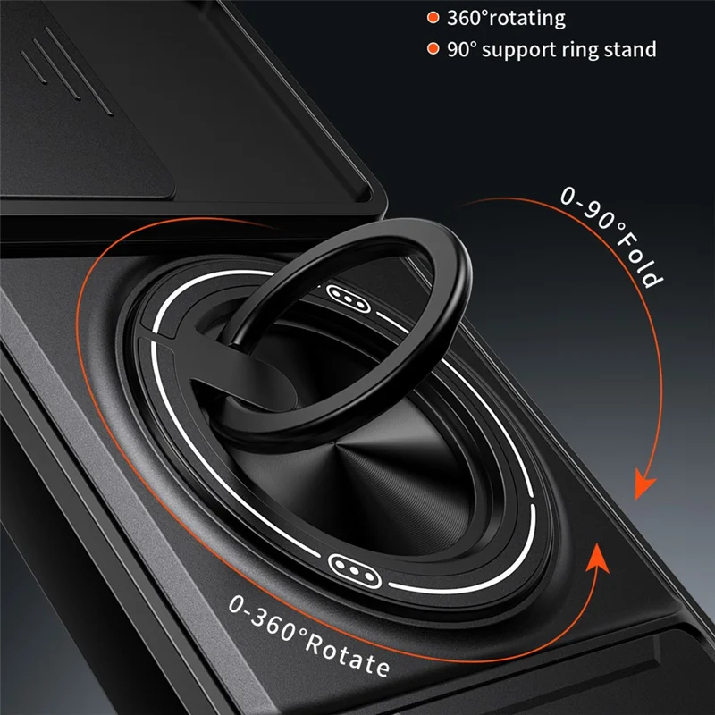 For Samsung Galaxy A26 5G Magnetic Case Ring Holder Foldable Kickstand TPU PC Phone Cover with Camera Lens Slider - Black