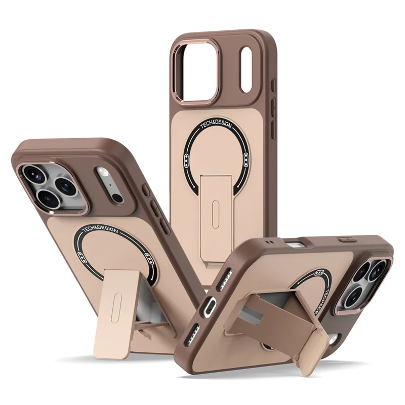 For iPhone 17 Pro Case Compatible with MagSafe Foldable Kickstand Shockproof TPU + PC Phone Back Cover - Desert Gold