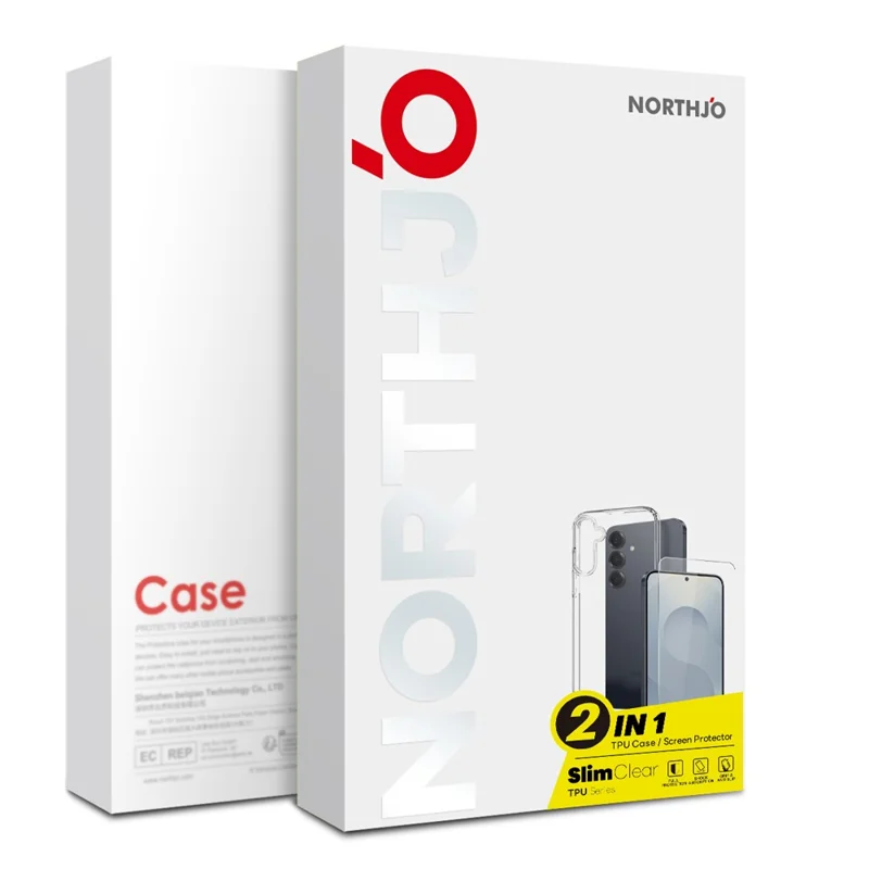 NORTHJO For Samsung Galaxy S26 Case Soft TPU Clear Phone Cover with Tempered Glass Screen Protector (Support Fingerprint Unlock) - Transparent