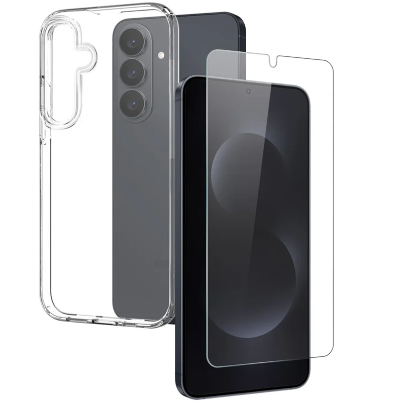 NORTHJO For Samsung Galaxy S26+ Case Soft TPU Clear Phone Cover with Tempered Glass Screen Protector (Support Fingerprint Unlock) - Transparent