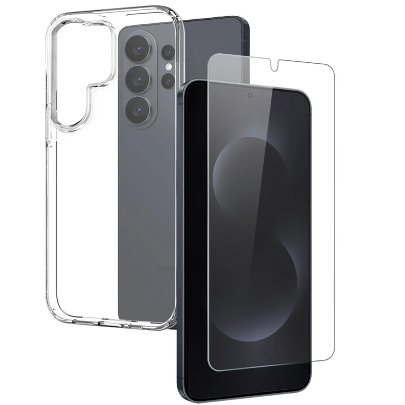 NORTHJO For Samsung Galaxy S26 Ultra Case Soft TPU Clear Phone Cover with Tempered Glass Screen Protector (Support Fingerprint Unlock) - Transparent