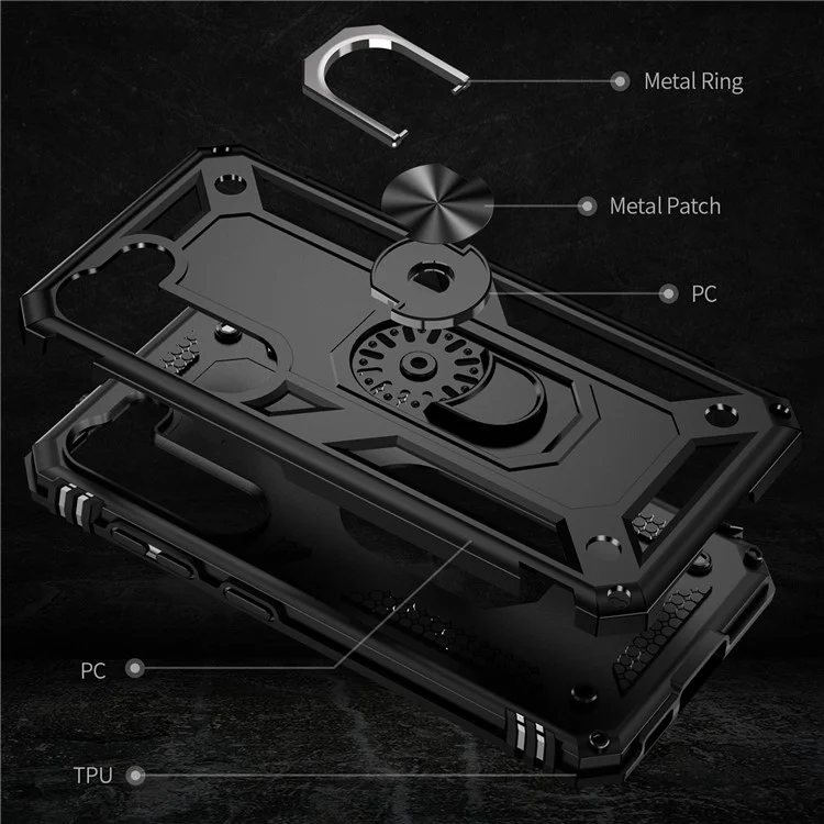 For Samsung Galaxy S23+ Fall-proof Military Grade Case Ring Kickstand Design PC + TPU Back Cover - Black