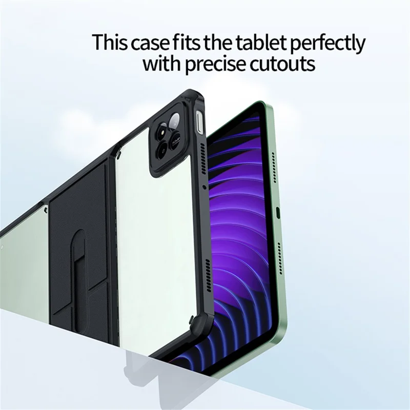 XUNDD Tablet Case For Xiaomi Poco Pad X1  /  Pad 7  /  7 Pro Leather Kickstand TPU + PC Airbag Protection Tablet Cover - Black