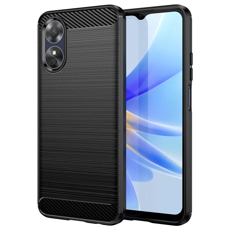 Für Oppo A17 4G / A17k 4G Flexibles TPU-Handy-Rückabdeckung, Carbonfaser-Textur, gebürstet, stoßfest - Schwarz