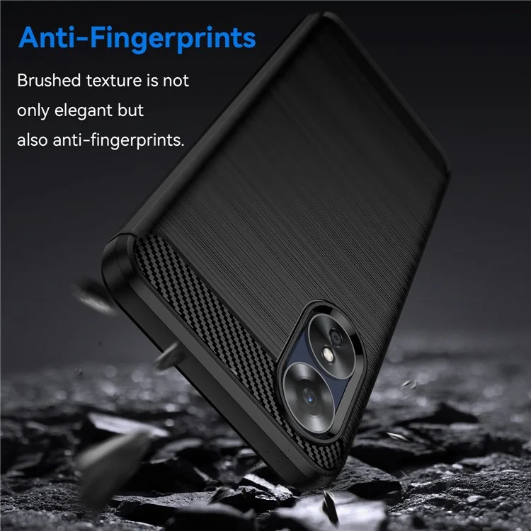 Für Oppo A17 4G / A17k 4G Flexibles TPU-Handy-Rückabdeckung, Carbonfaser-Textur, gebürstet, stoßfest - Schwarz