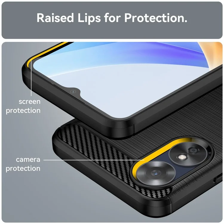 Für Oppo A17 4G / A17k 4G Flexibles TPU-Handy-Rückabdeckung, Carbonfaser-Textur, gebürstet, stoßfest - Schwarz