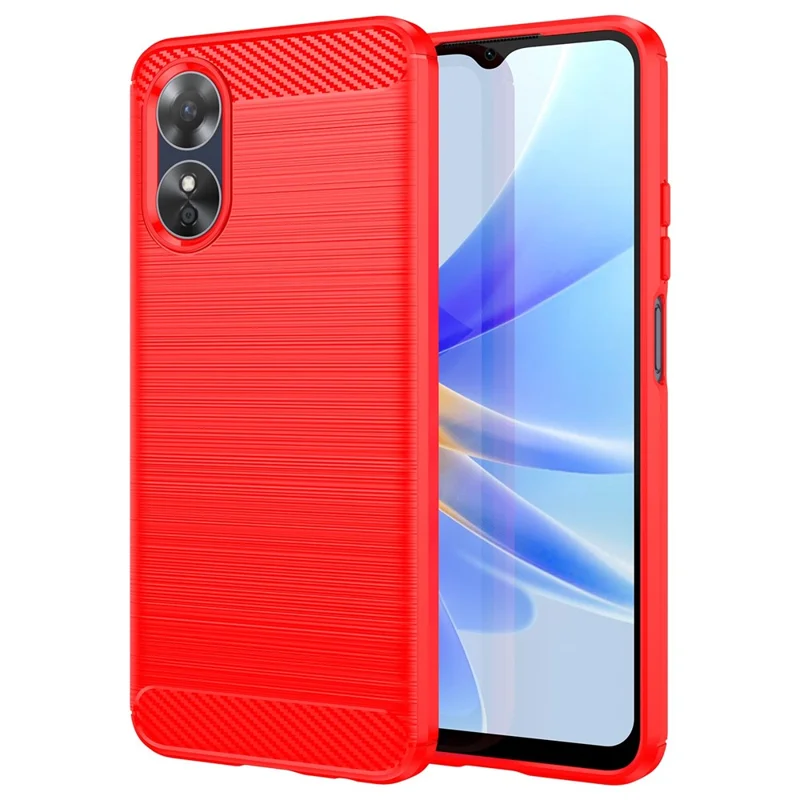 For Oppo A17 4G / A17k 4G Flexible TPU Phone Back Cover Carbon Fiber Texture Brushed Anti-drop Case - Red