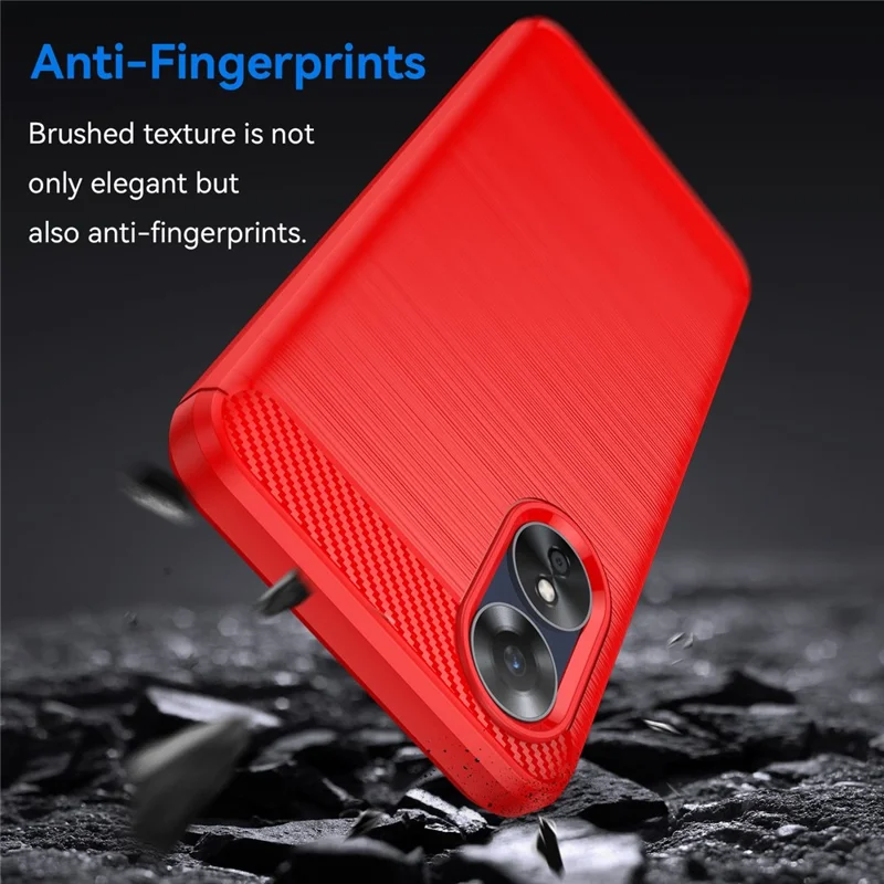 For Oppo A17 4G / A17k 4G Flexible TPU Phone Back Cover Carbon Fiber Texture Brushed Anti-drop Case - Red
