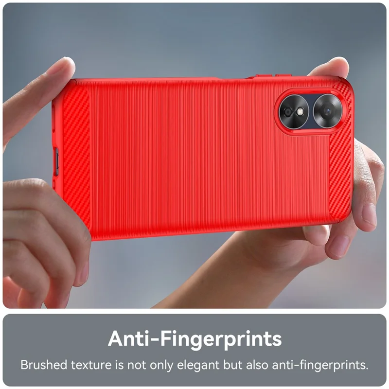 For Oppo A17 4G / A17k 4G Flexible TPU Phone Back Cover Carbon Fiber Texture Brushed Anti-drop Case - Red