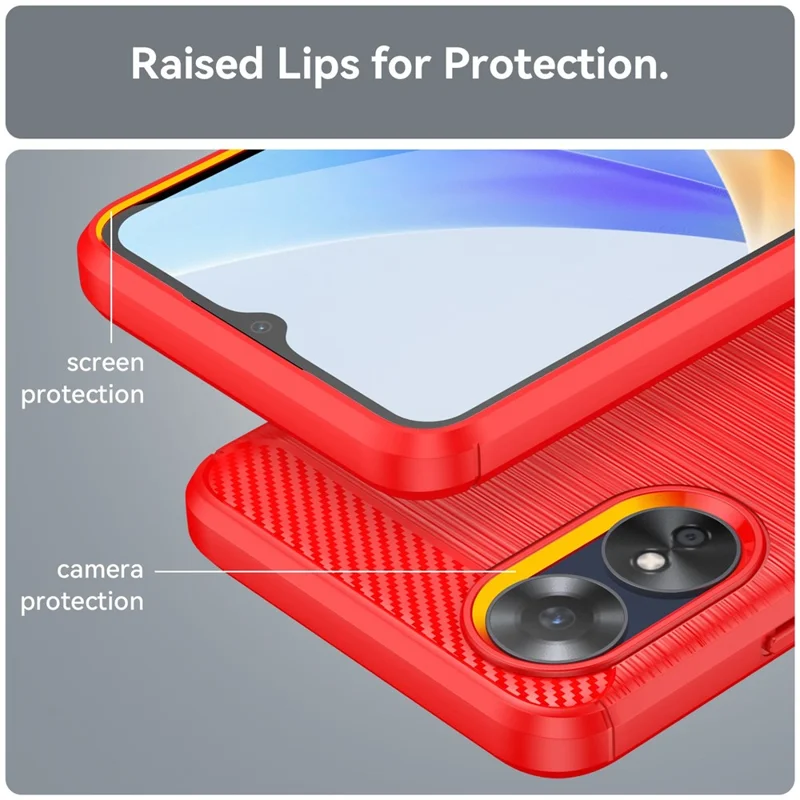 For Oppo A17 4G / A17k 4G Flexible TPU Phone Back Cover Carbon Fiber Texture Brushed Anti-drop Case - Red