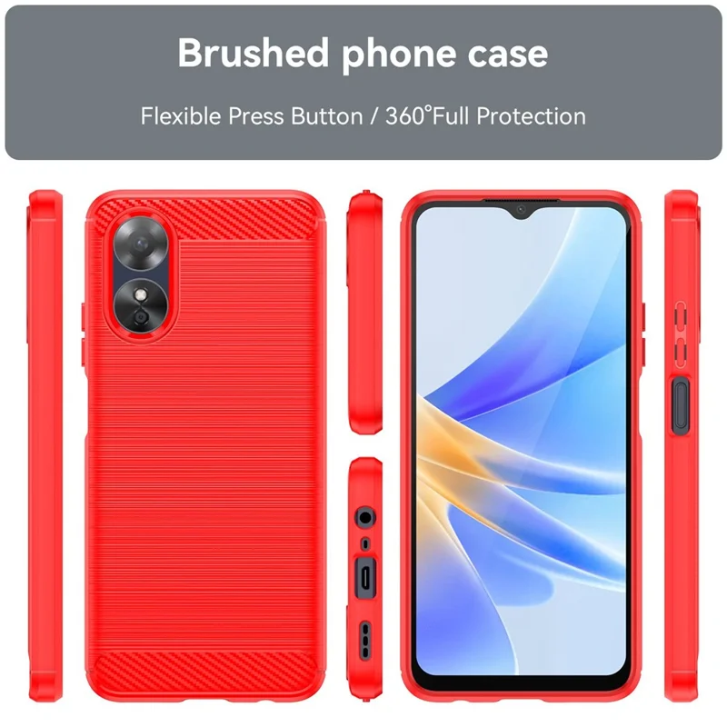 For Oppo A17 4G / A17k 4G Flexible TPU Phone Back Cover Carbon Fiber Texture Brushed Anti-drop Case - Red