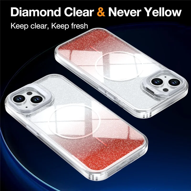 Magnetic Case For iPhone 14  /  13 Gradient Glitter Shockproof TPU PC Phone Cover Compatible with MagSafe - Orange