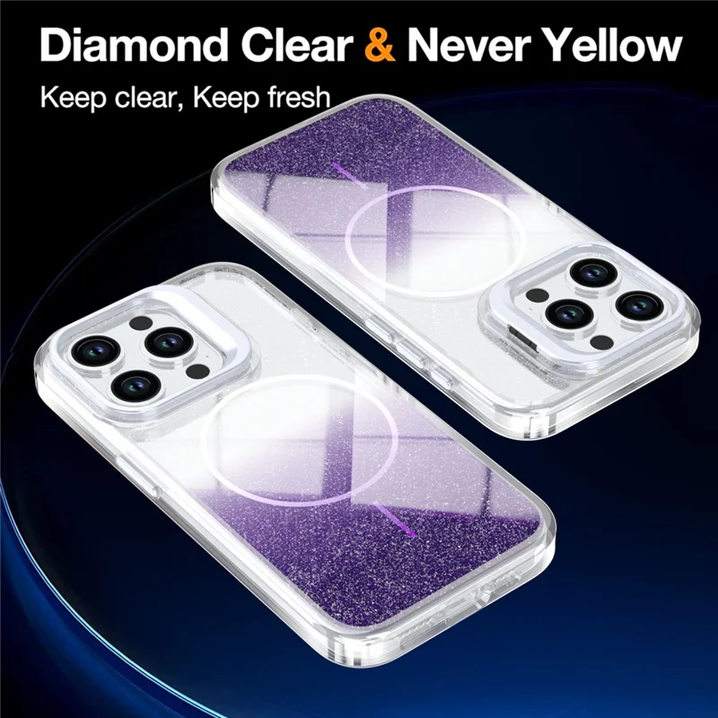 For iPhone 13 Pro Max Magnetic Case Gradient Glitter Shockproof TPU PC Phone Cover Compatible with MagSafe - Purple