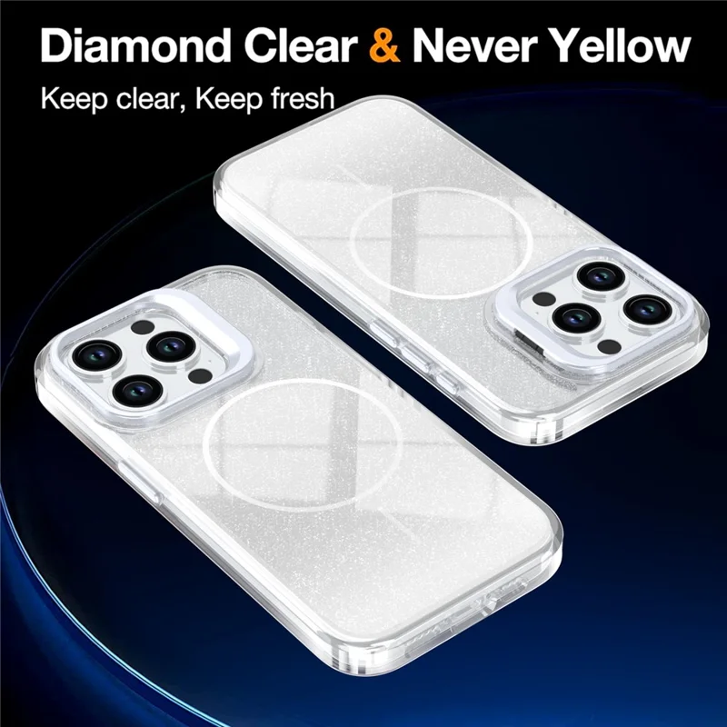 For iPhone 14 Pro Magnetic Case Gradient Glitter Shockproof TPU PC Phone Cover Compatible with MagSafe - White