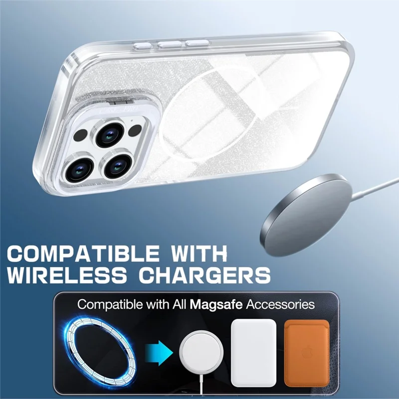 For iPhone 14 Pro Magnetic Case Gradient Glitter Shockproof TPU PC Phone Cover Compatible with MagSafe - White