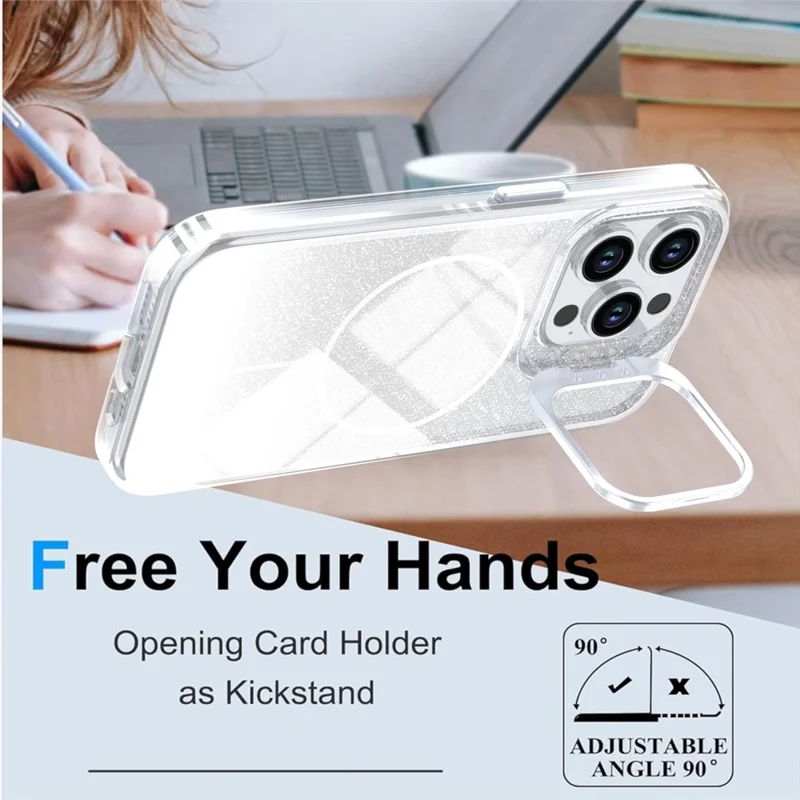 For iPhone 14 Pro Magnetic Case Gradient Glitter Shockproof TPU PC Phone Cover Compatible with MagSafe - White