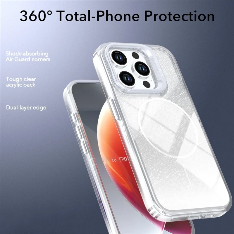For iPhone 14 Pro Magnetic Case Gradient Glitter Shockproof TPU PC Phone Cover Compatible with MagSafe - White